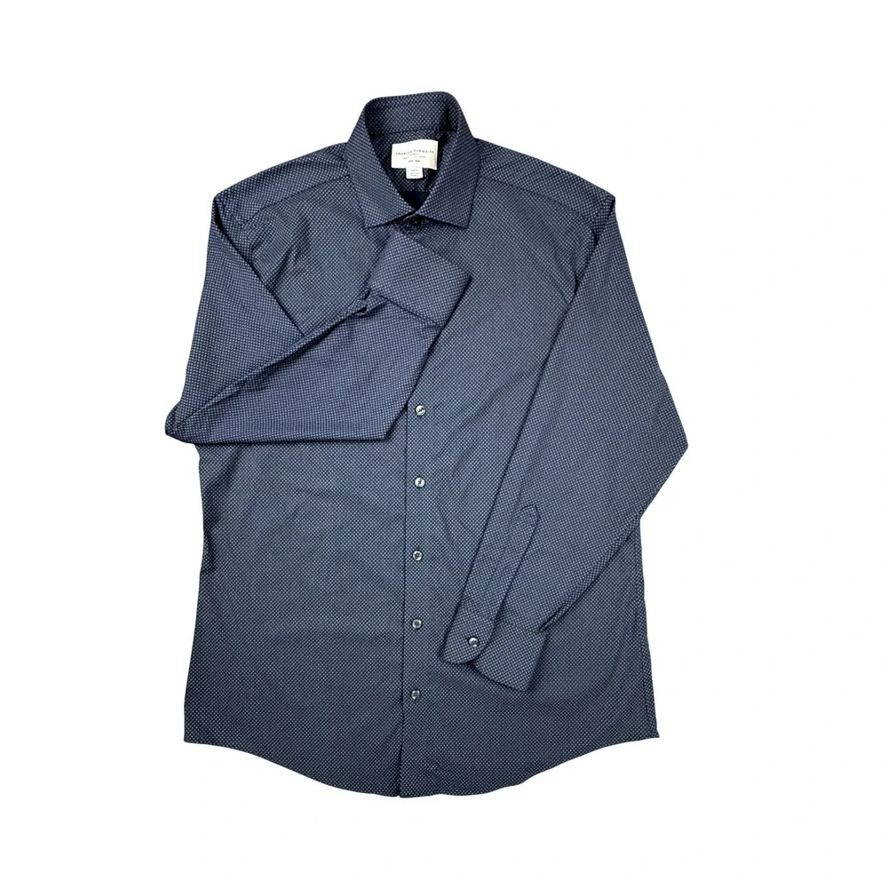 Charles Tyrwhitt Slim Fit Non Iron Dress Shirt Navy Blue Geometric 16.5 33